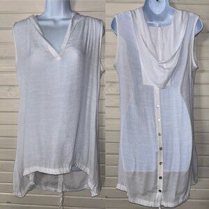 VTG Joseph Ribkoff Sz 8 White Hooded Sleeveless Tunic Top Button Back *VGUC